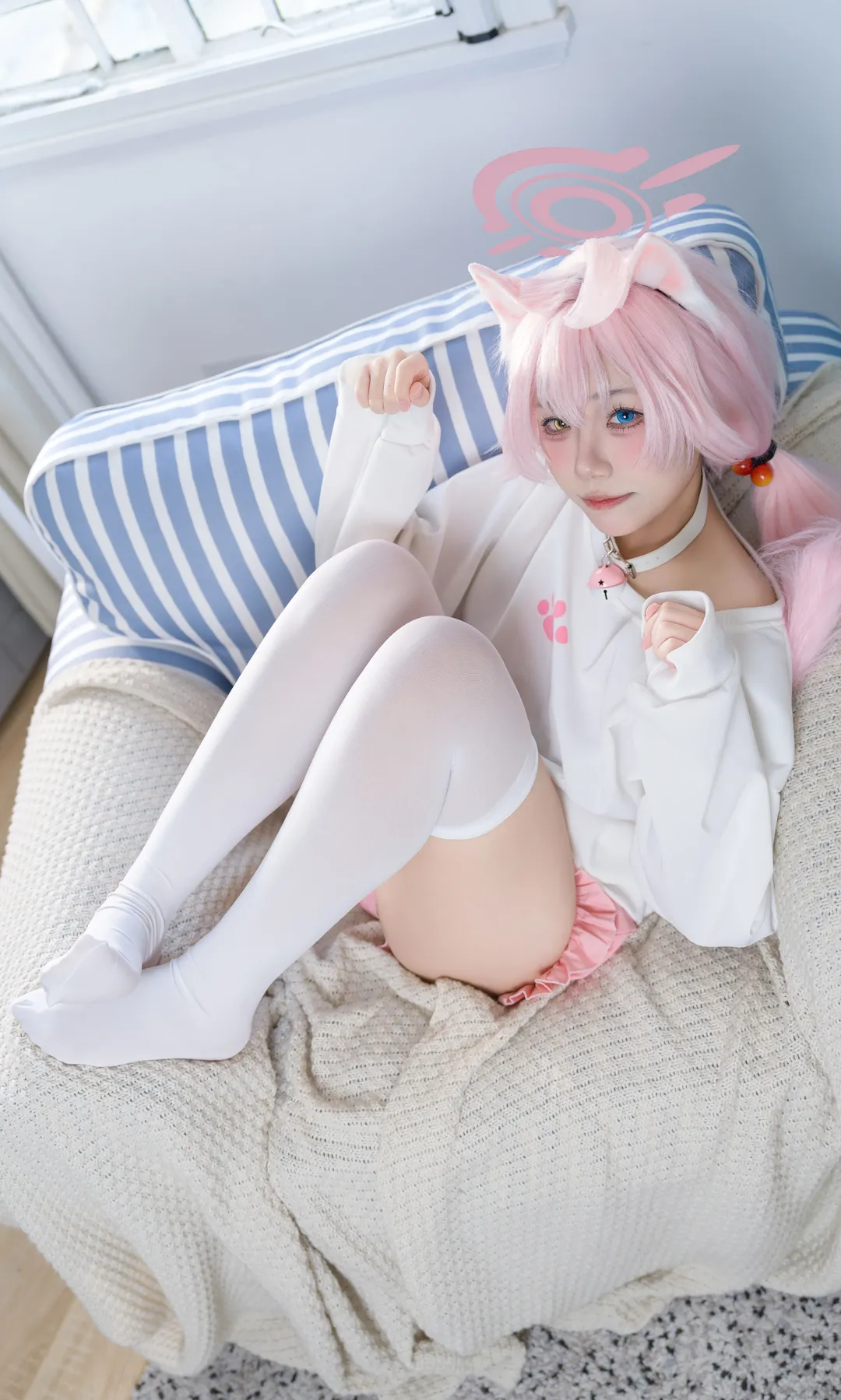蔚蓝档案, 小鸟游星野cos, cosplay日常, 粉色系穿搭, 居家慵懒风