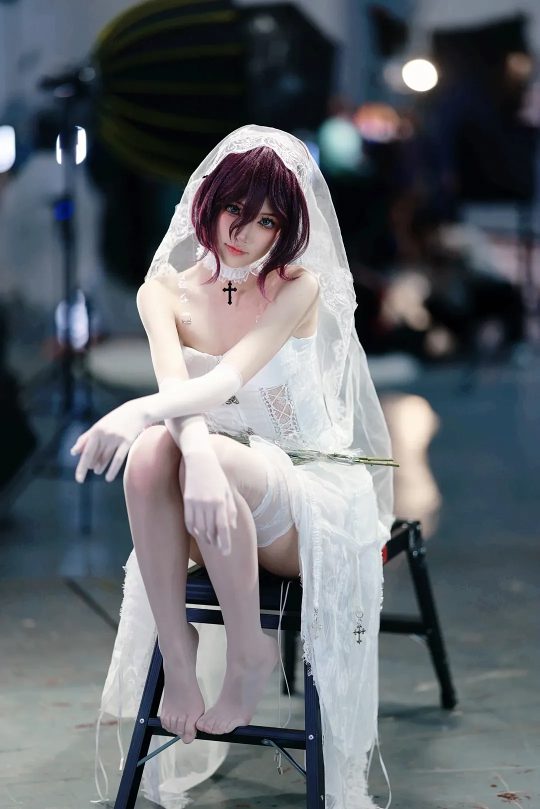 漫展返图, 二次元cosplay, 电锯人, 白纱造型, 雷塞cos