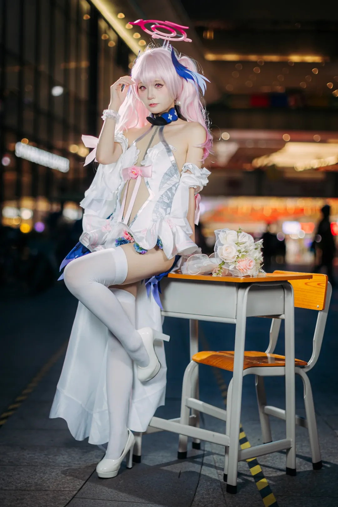 Blue Archive, Convention photos, Shimoe Koharu cosplay, Cosplay photography, Night convention photo