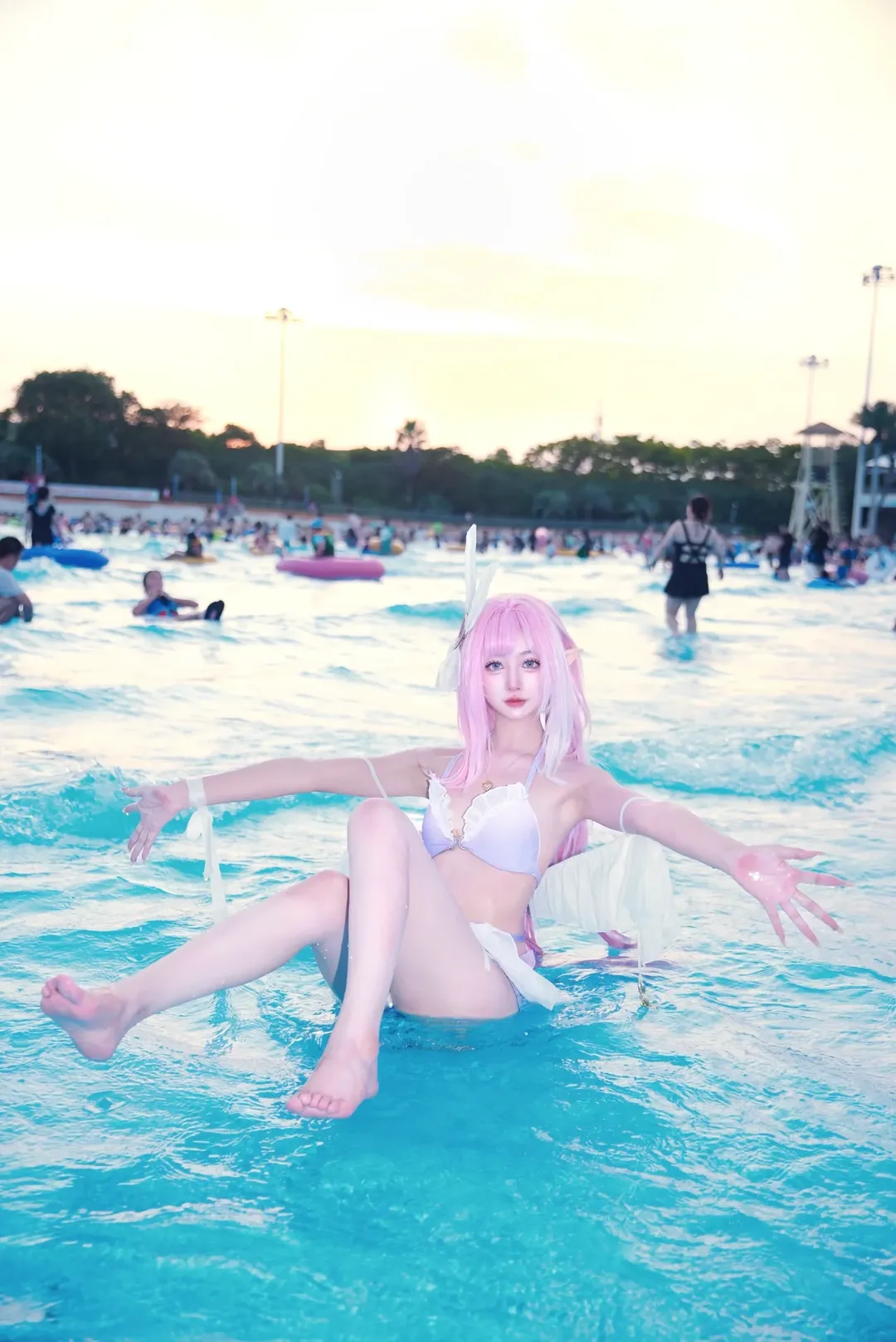 Elysia Cosplay, Honkai Impact 3rd, Cosplay photography, Anime summer, Water park cosplay