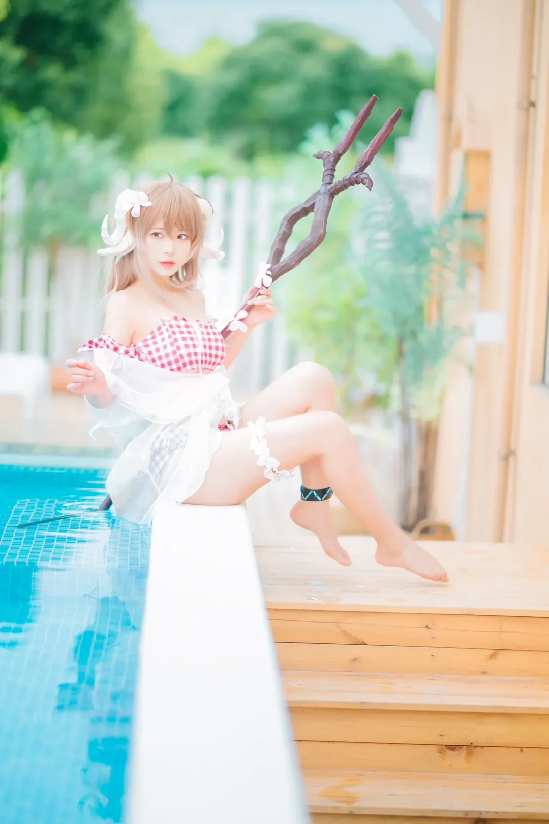 明日方舟, 泳装cosplay, 夏日外景, 小羊cos, 兽娘写真 - 第10张