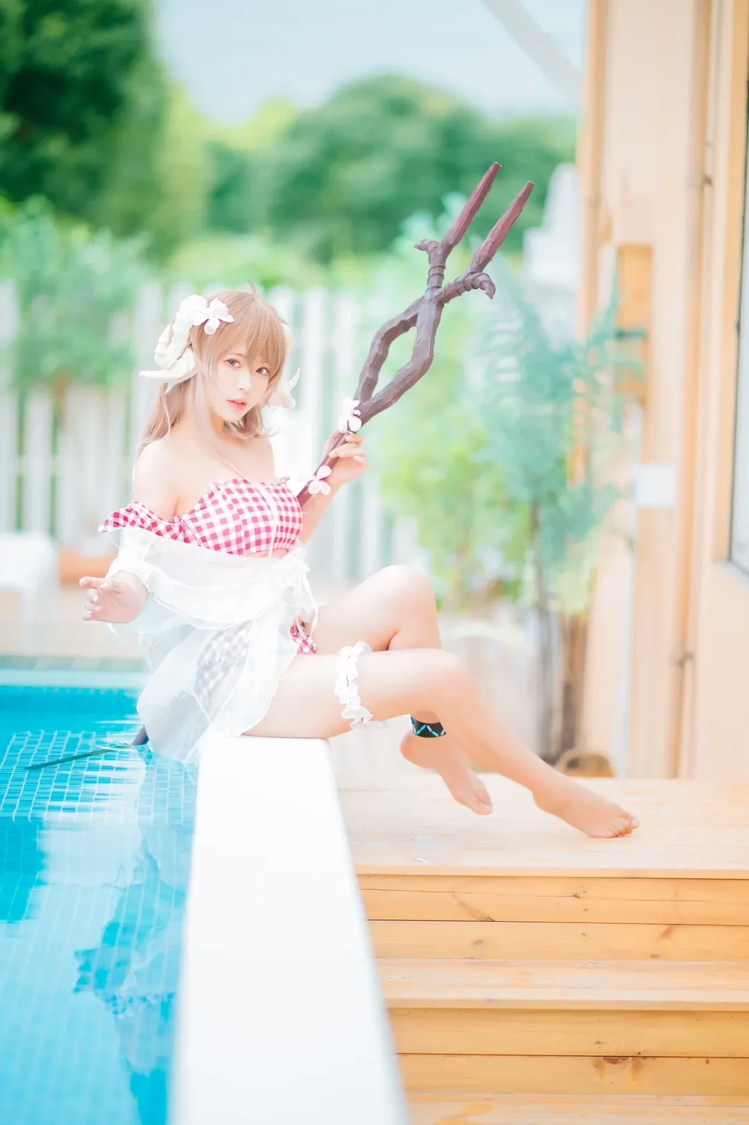 明日方舟, 泳装cosplay, 夏日外景, 小羊cos, 兽娘写真 - 第14张