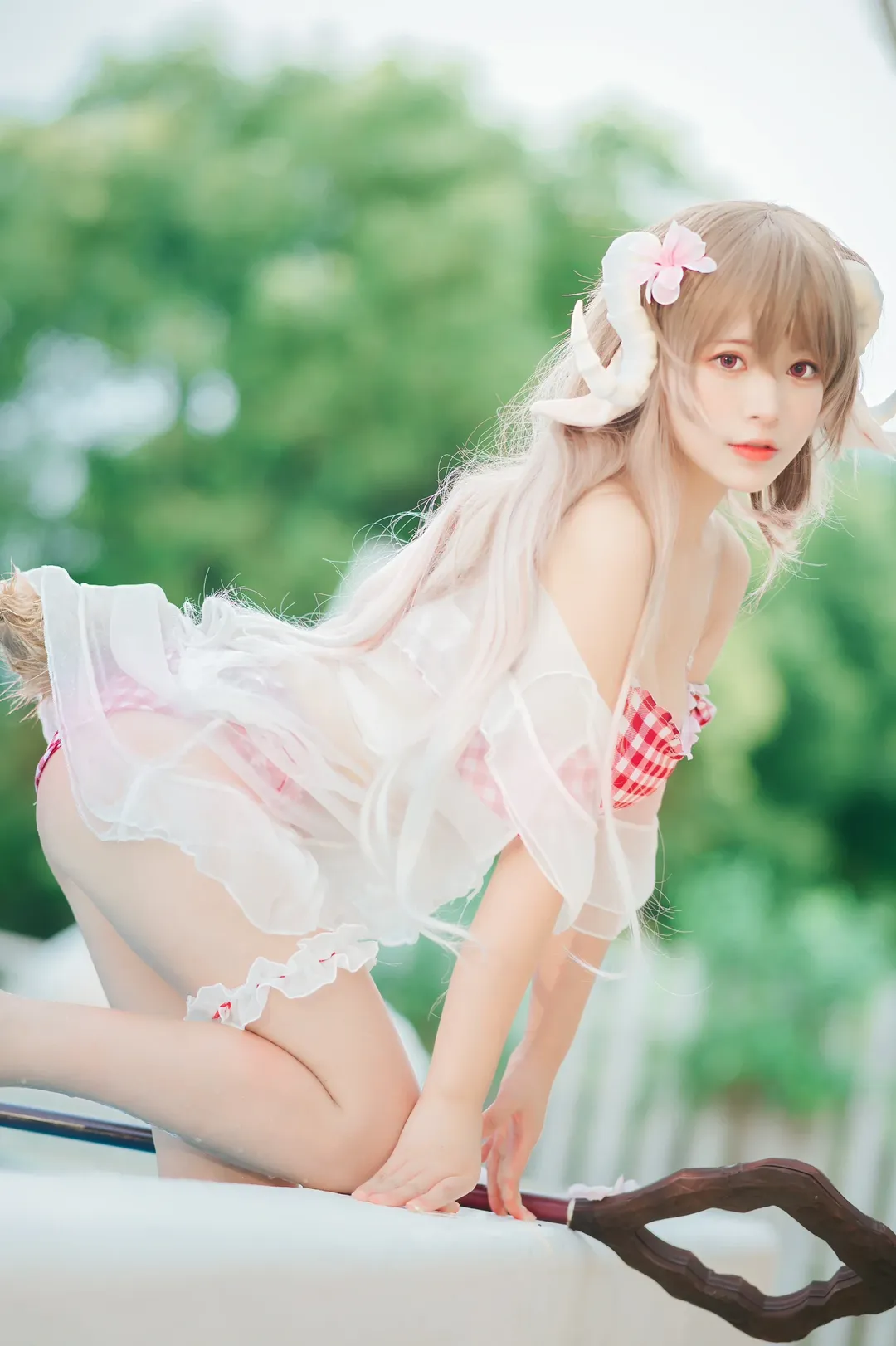 明日方舟, 泳装cosplay, 夏日外景, 小羊cos, 兽娘写真 - 第4张