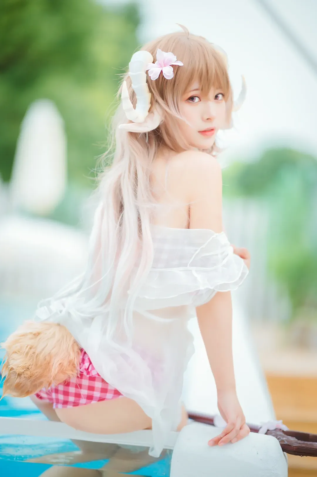 明日方舟, 泳装cosplay, 夏日外景, 小羊cos, 兽娘写真 - 第7张