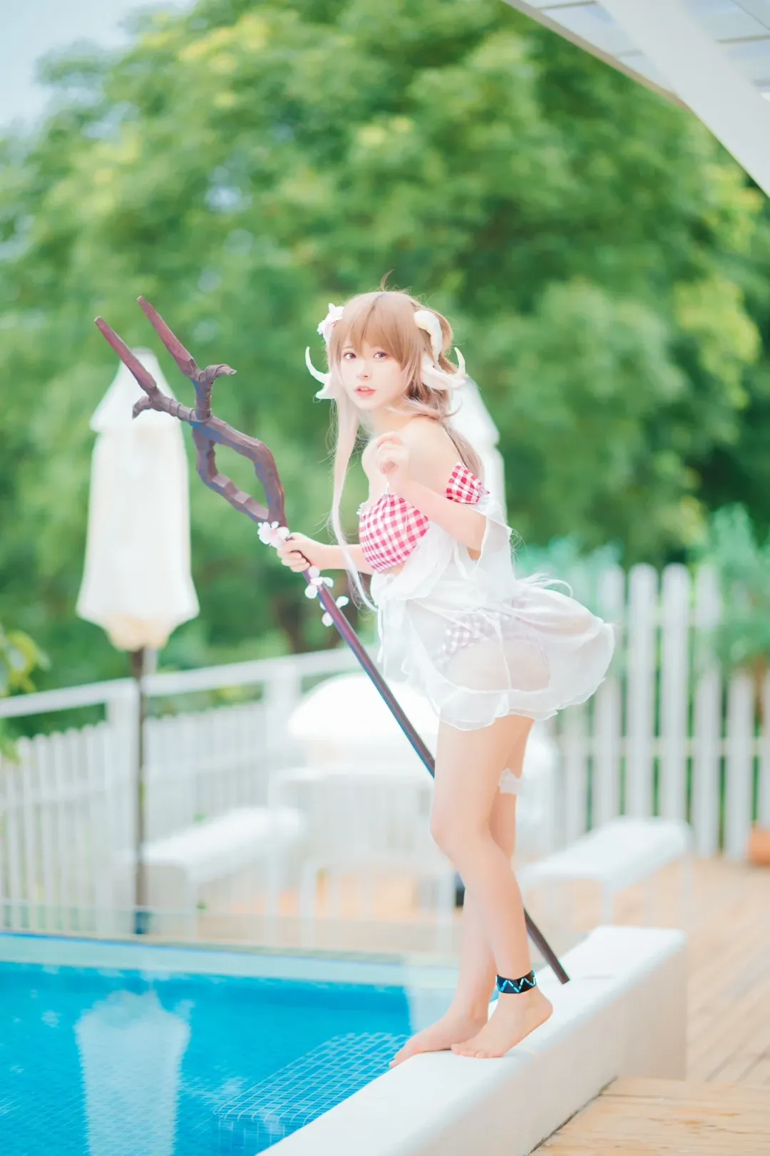 明日方舟, 泳装cosplay, 夏日外景, 小羊cos, 兽娘写真 - 第8张