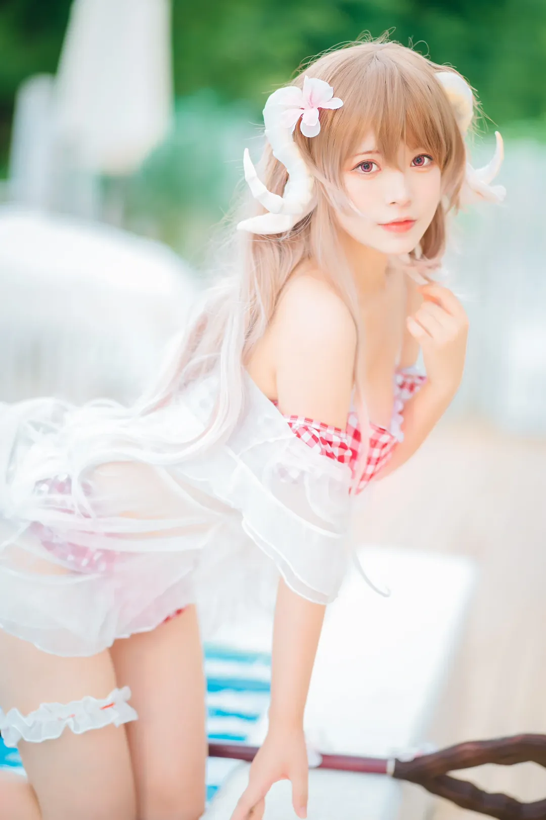 明日方舟, 泳装cosplay, 夏日外景, 小羊cos, 兽娘写真 - 第9张