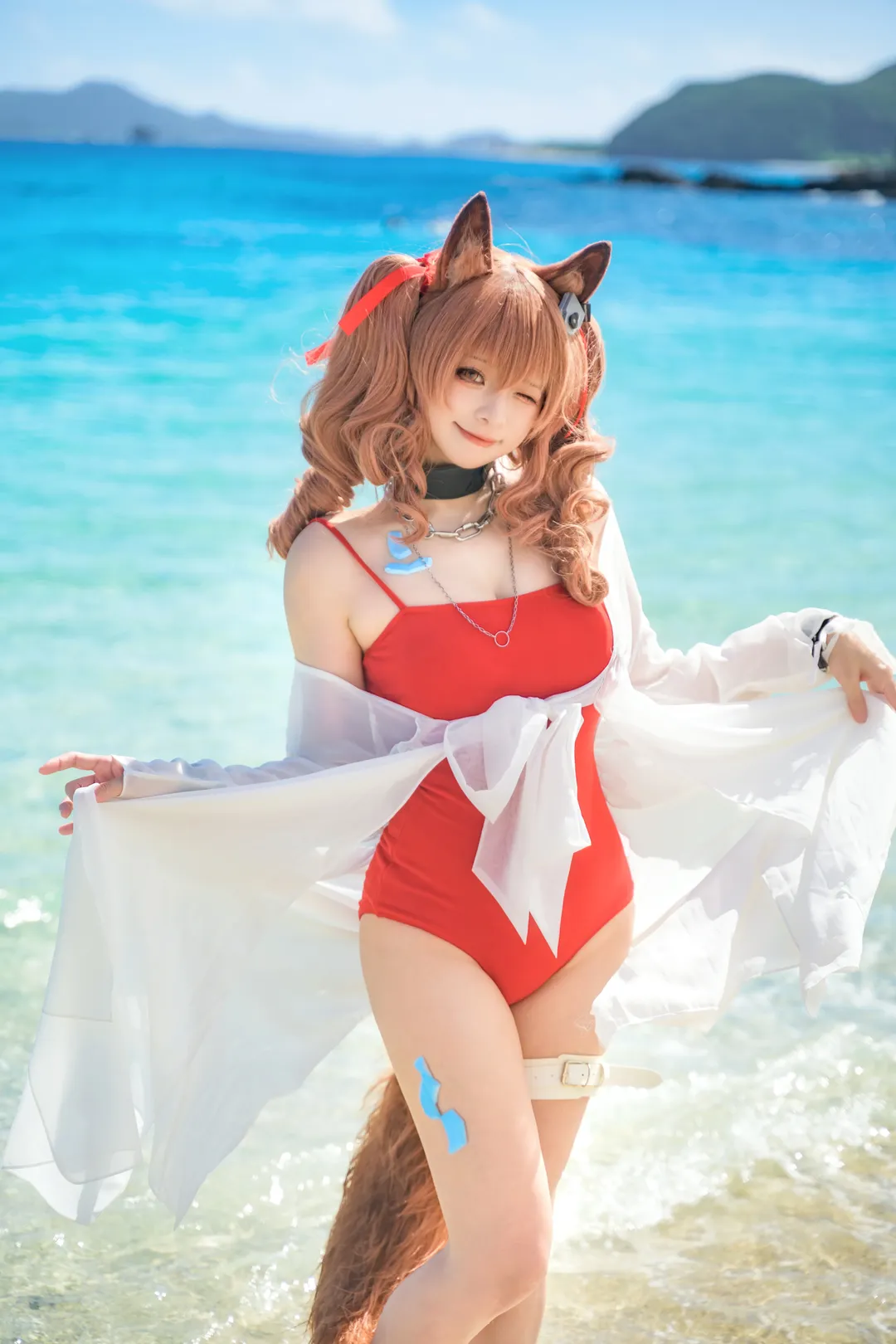 明日方舟, 泳装cosplay, 夏日写真, 安洁莉娜cos, 海滩cos
