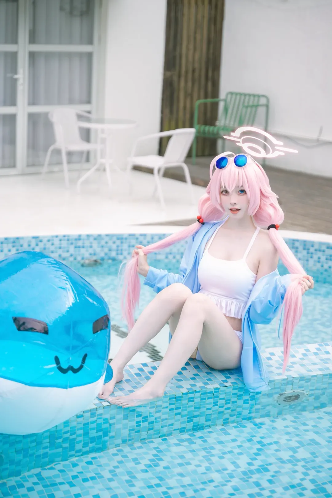 蔚蓝档案, 小鸟游星野cos, 泳池写真, cosplay摄影, 夏日玩水 - 第8张