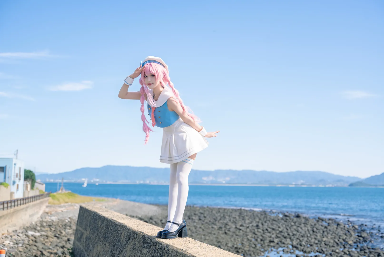 Sailor suit, Seaside location shoot, BanG Dream!, Chihaya Anon cosplay, Pink wig