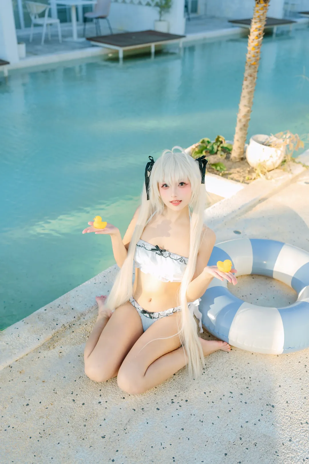 二次元cosplay, 春日野穹cos, 緣分的天空, 夏日泳池, 双马尾少女 - 第3张