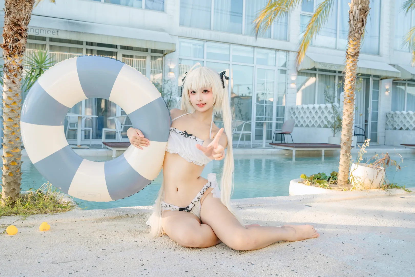 二次元cosplay, 春日野穹cos, 緣分的天空, 夏日泳池, 双马尾少女