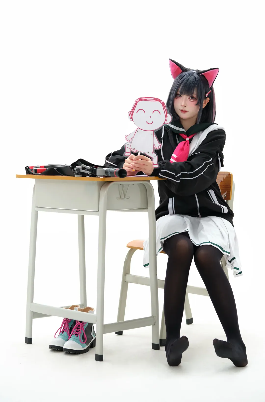 蔚蓝档案, 杏山和纱cos, cosplay摄影, 猫耳萌娘, 黑丝连裤袜 - 第1张
