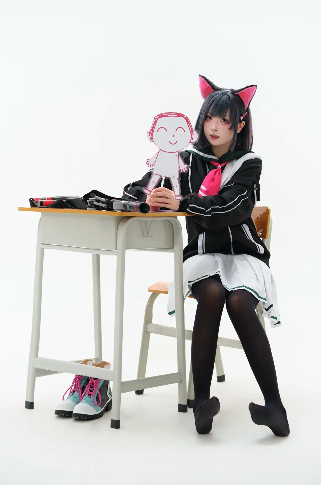 蔚蓝档案, 杏山和纱cos, cosplay摄影, 猫耳萌娘, 黑丝连裤袜 - 第2张