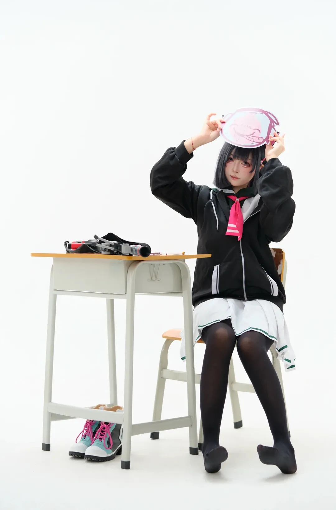 蔚蓝档案, 杏山和纱cos, cosplay摄影, 猫耳萌娘, 黑丝连裤袜 - 第3张
