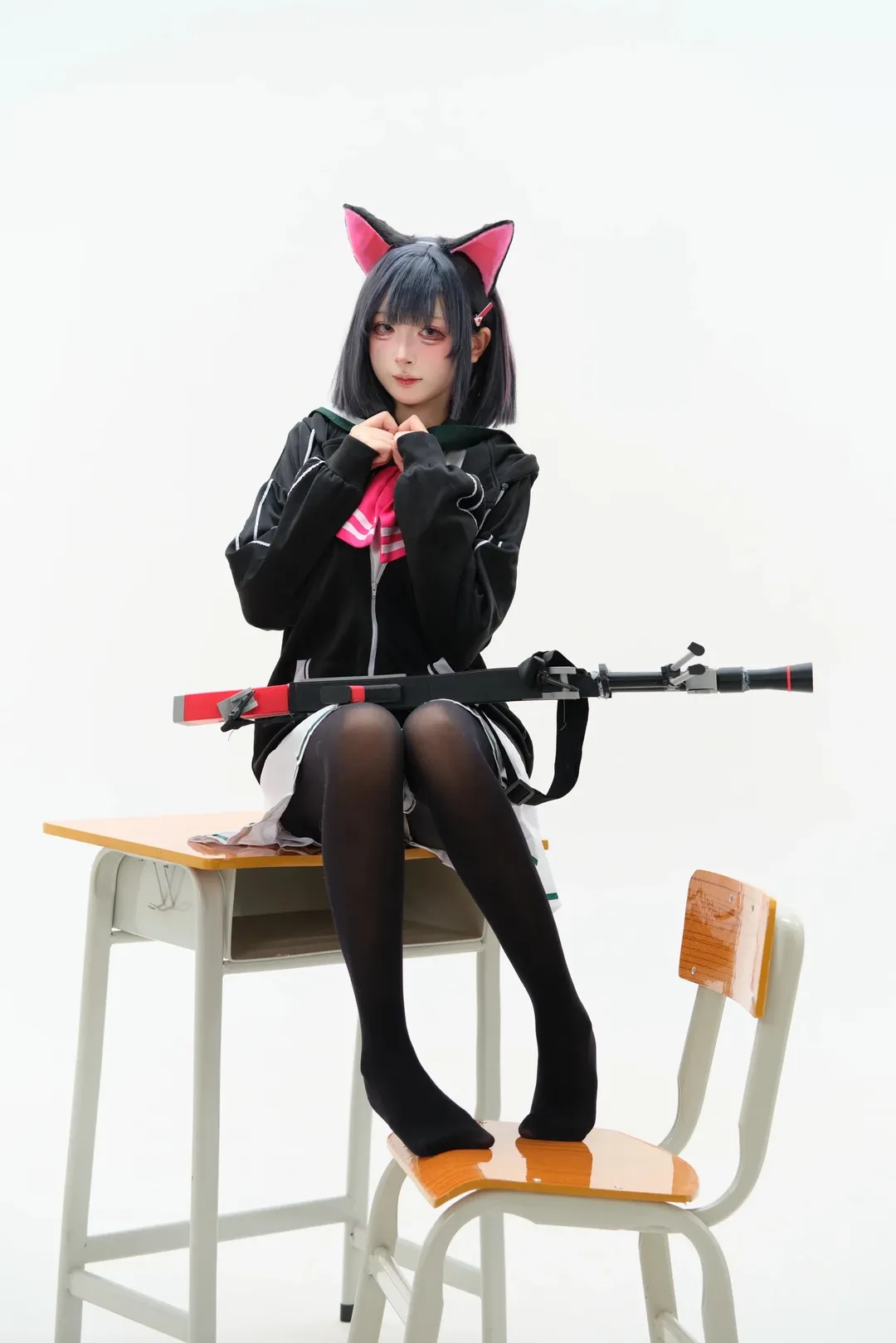 ブルーアーカイブ, 杏山カズサ コスプレ, コスプレ撮影, 猫耳美少女, 黒ストッキング