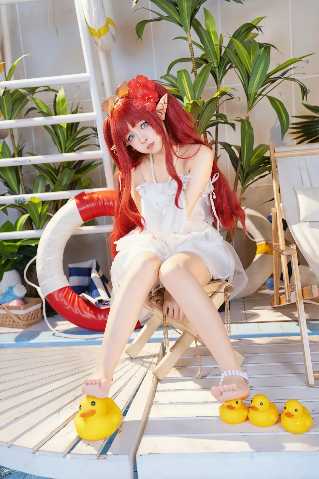 Arknights, Anime cosplay, Elf ears, Summer pool, Myrtle cosplay - Image 2