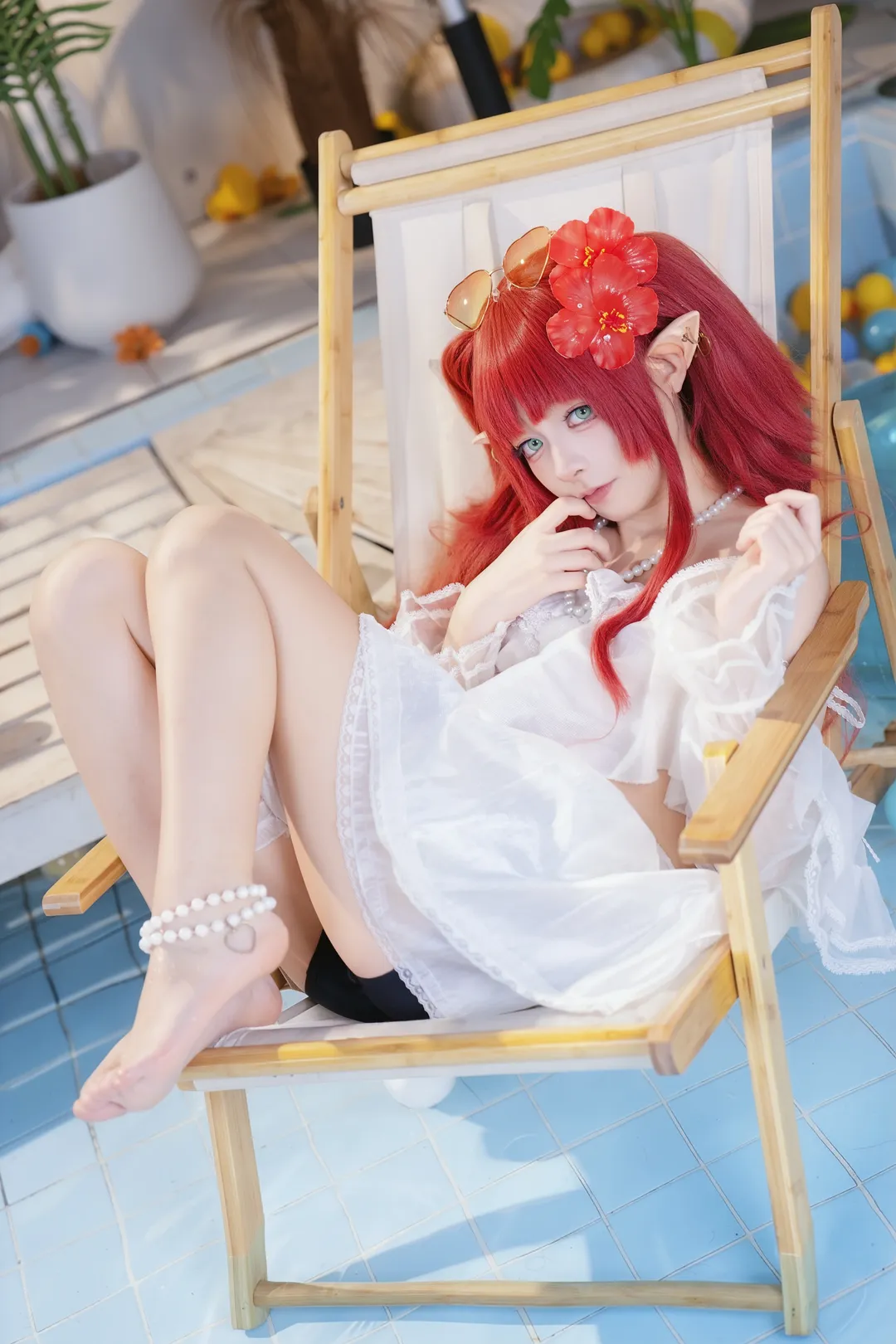 明日方舟, 二次元cos, 精灵耳, 夏日泳池, 桃金娘cos