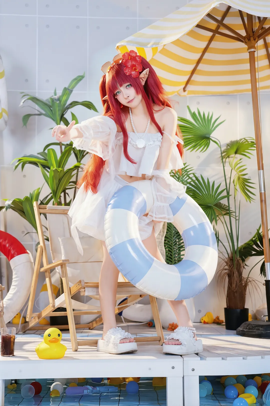 Arknights, Anime cosplay, Elf ears, Summer pool, Myrtle cosplay - Image 4