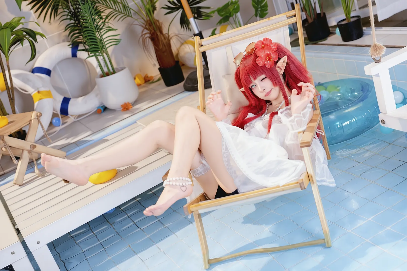Arknights, Anime cosplay, Elf ears, Summer pool, Myrtle cosplay - Image 5