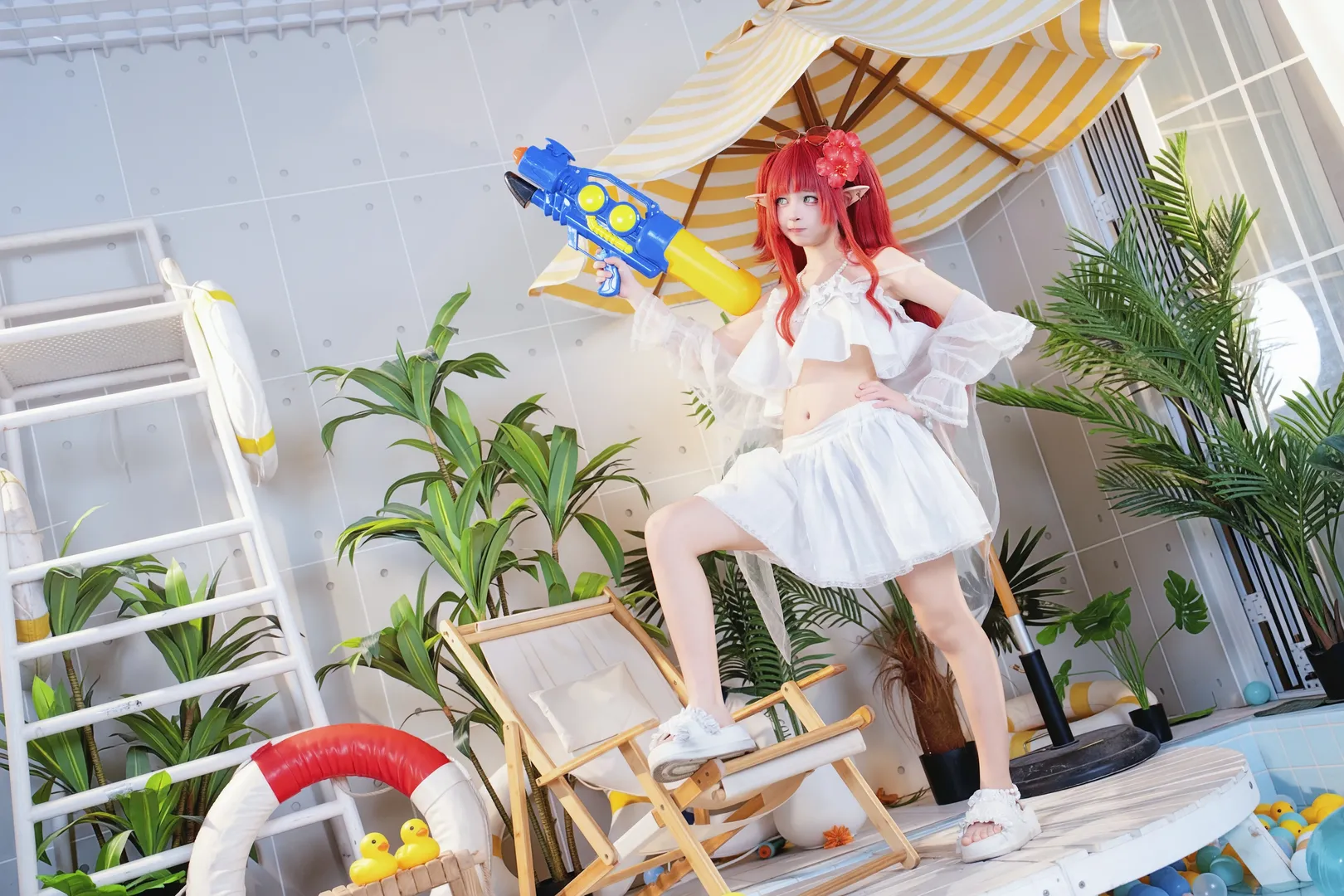 Arknights, Anime cosplay, Elf ears, Summer pool, Myrtle cosplay - Image 6