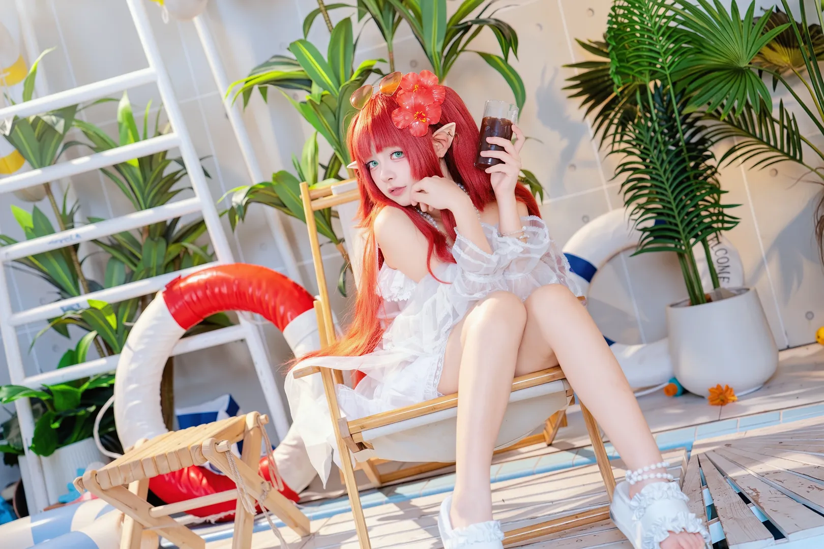 Arknights, Anime cosplay, Elf ears, Summer pool, Myrtle cosplay - Image 7