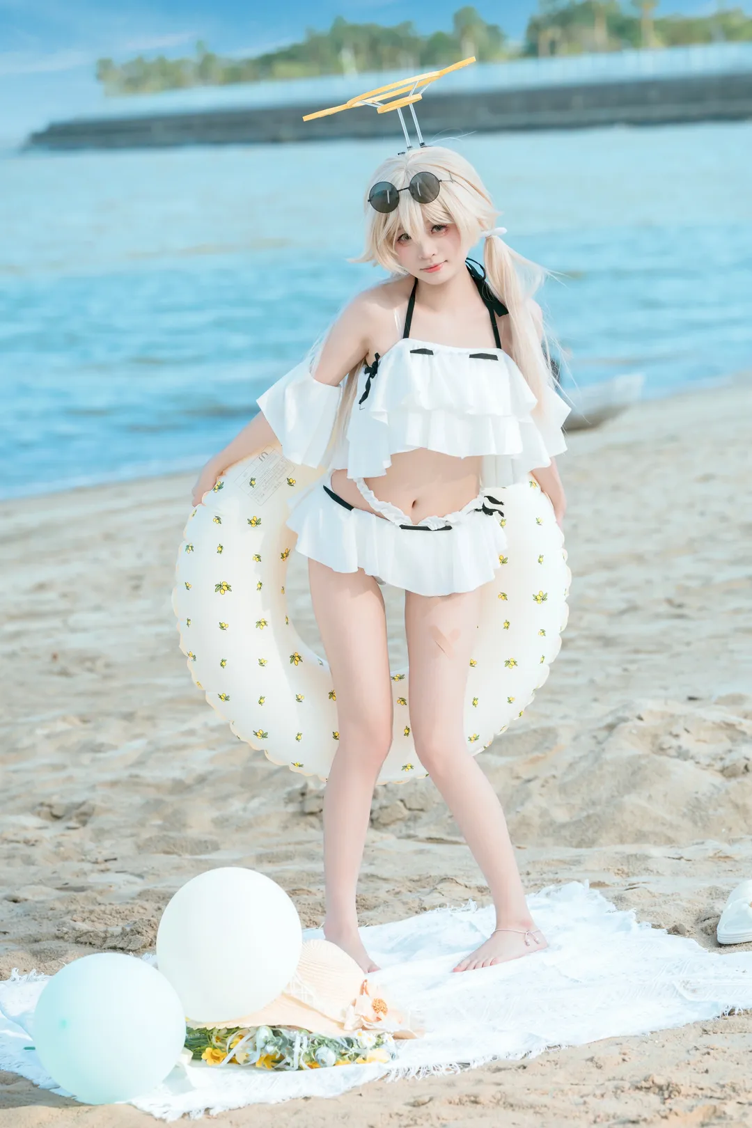 碧蓝档案, 泳装cosplay, 夏日写真, 日富美cos, 海边拍照