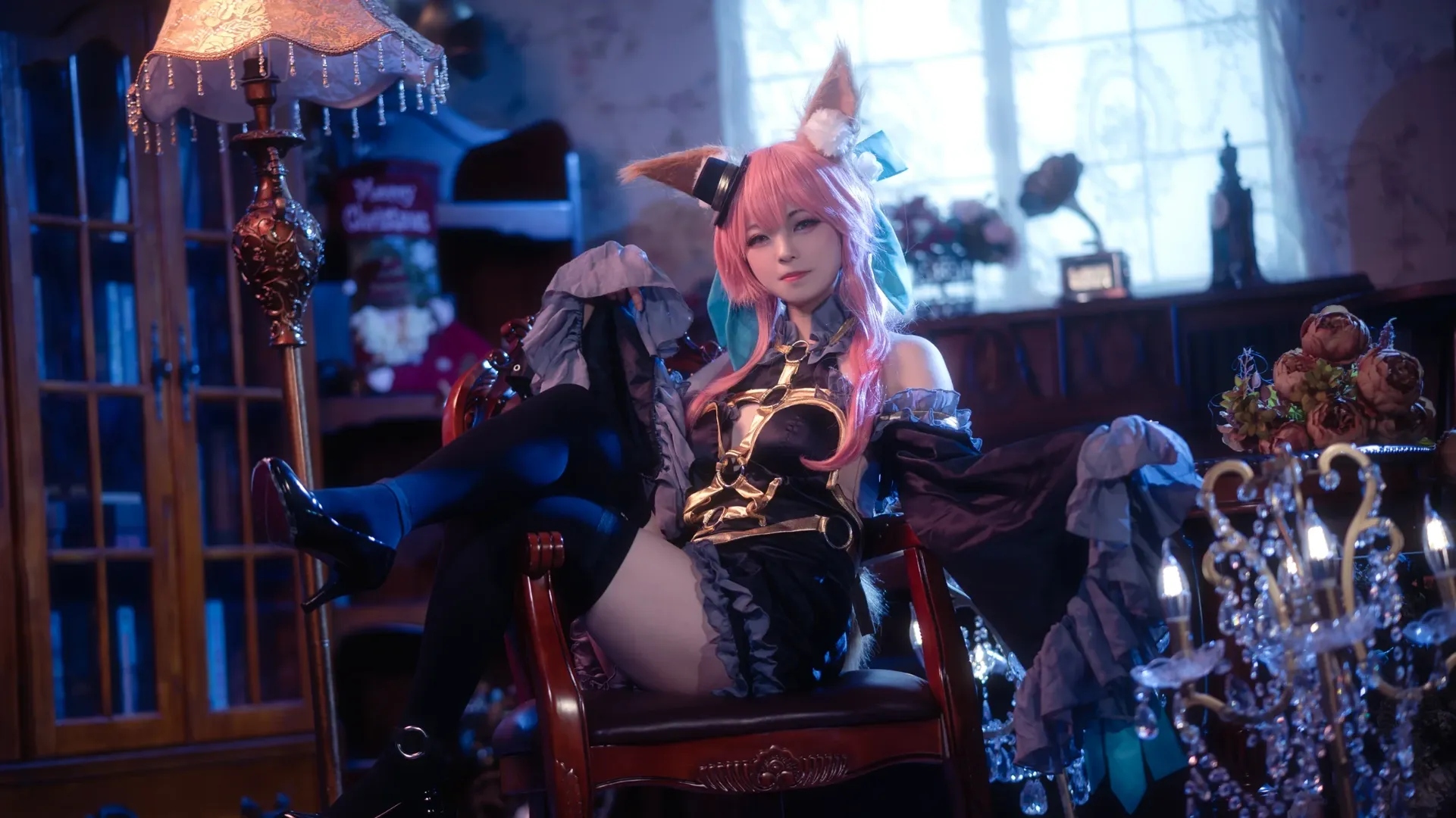 Fate, 黑丝高跟鞋, 玉藻前cos, 复古写真, 狐狸cosplay - 第1张