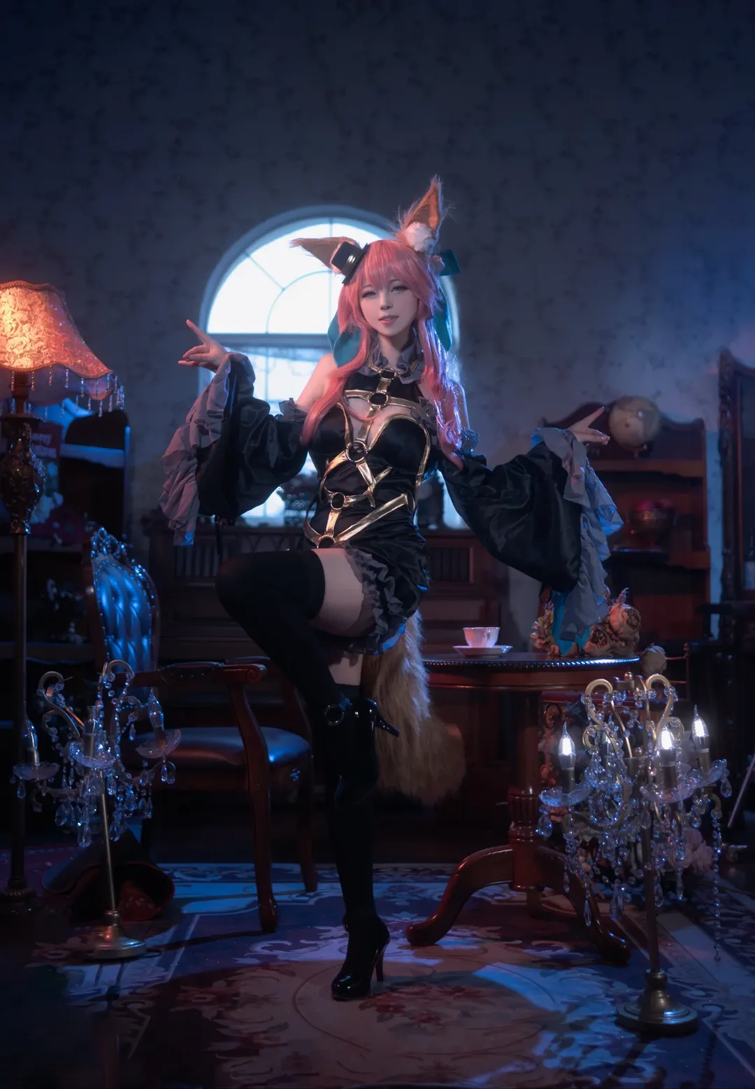 Fate, 黑丝高跟鞋, 玉藻前cos, 复古写真, 狐狸cosplay