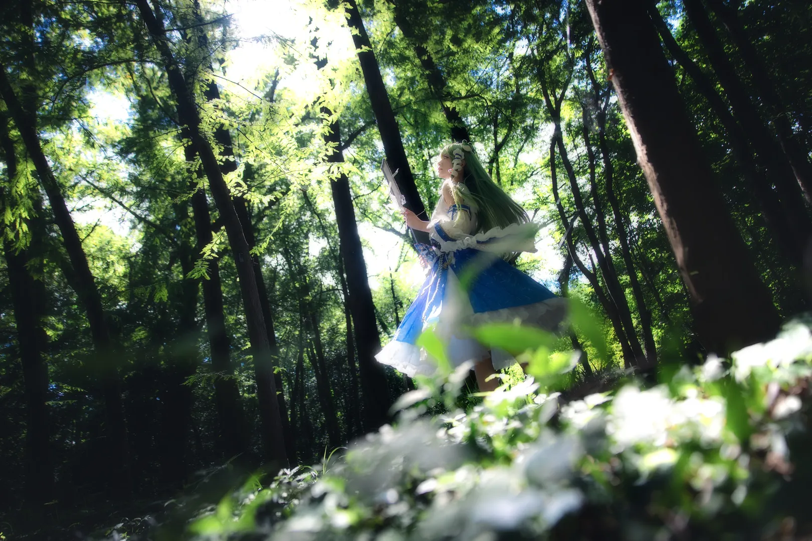Touhou Project, Kochiya Sanae Cosplay, Casual cosplay, Forest exterior, Backlit photography - Image 2
