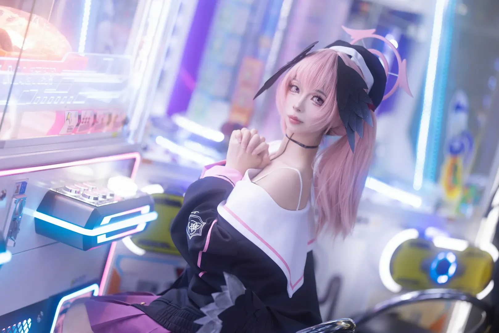 蔚蓝档案, 下江小春cos, 电玩城摄影, 赛博朋克风格, 粉色系Cosplay - 第2张