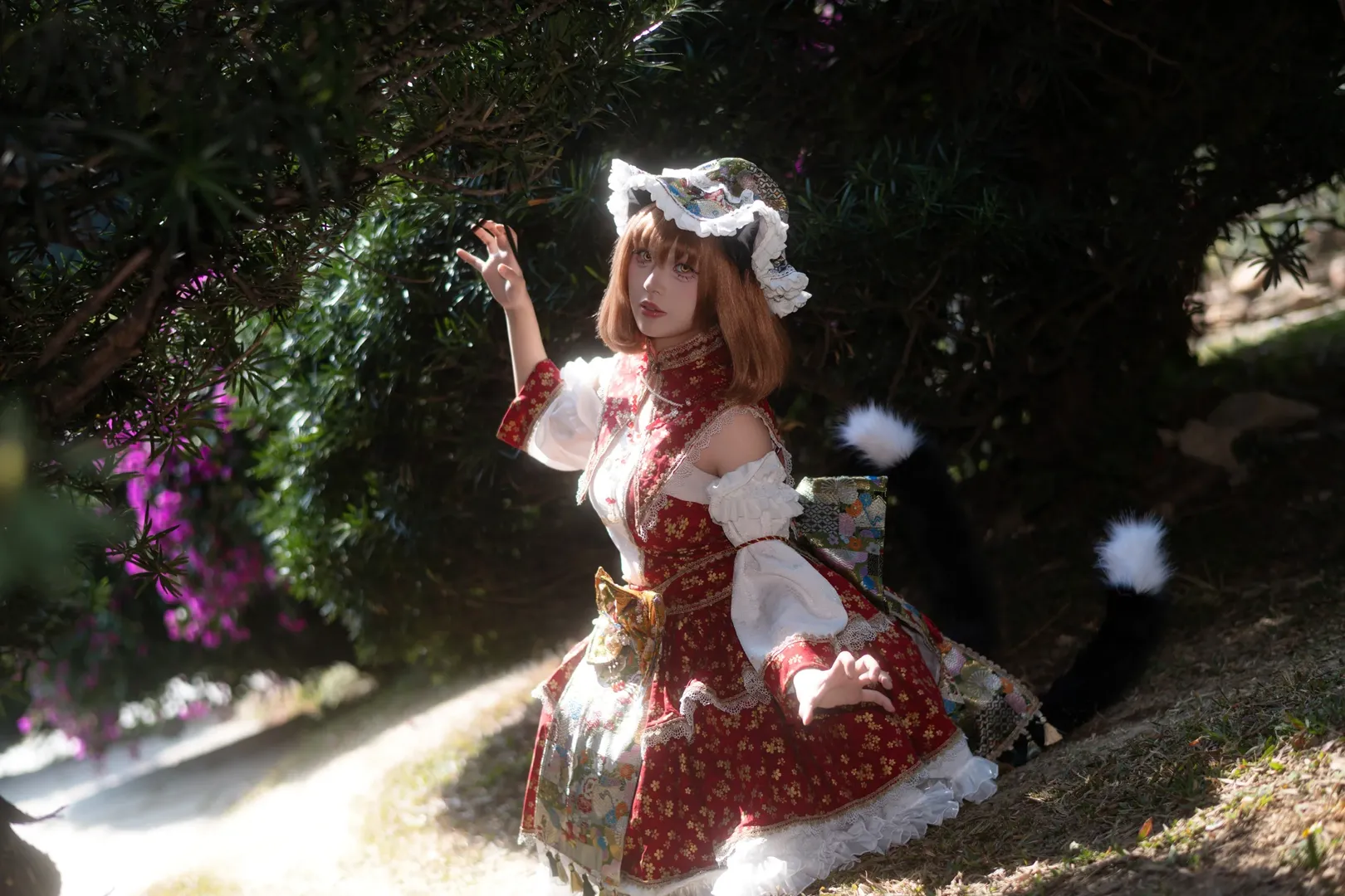 Touhou Project, Outdoor cosplay, Yakumo Chen cosplay, Catgirl outfit, Forest photoshoot - Image 1