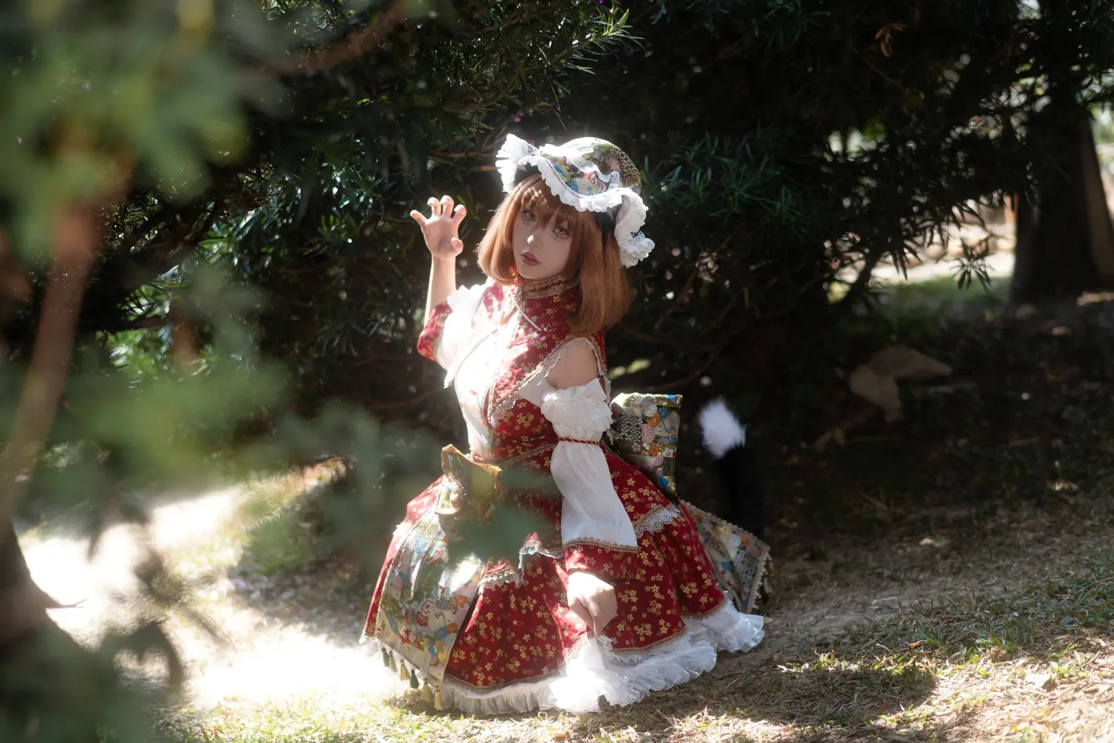 Touhou Project, Outdoor cosplay, Yakumo Chen cosplay, Catgirl outfit, Forest photoshoot - Image 2