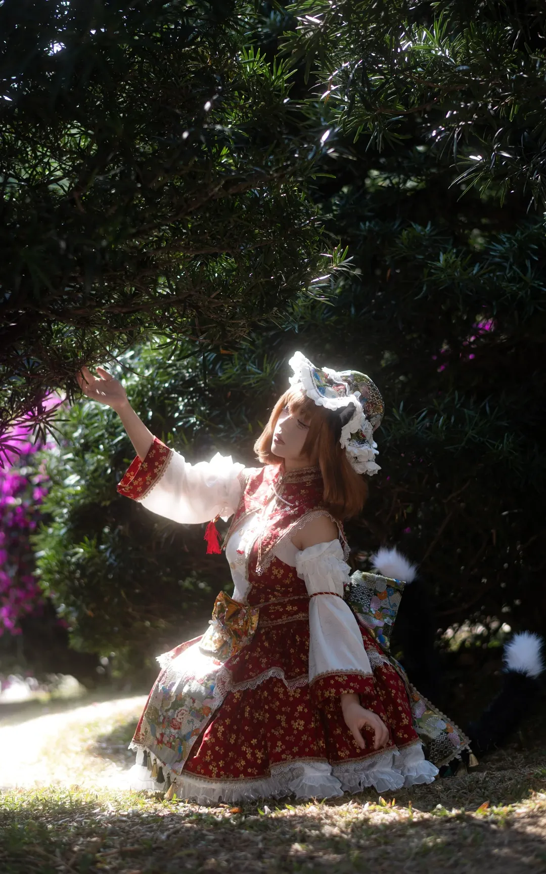 Touhou Project, Outdoor cosplay, Yakumo Chen cosplay, Catgirl outfit, Forest photoshoot - Image 3