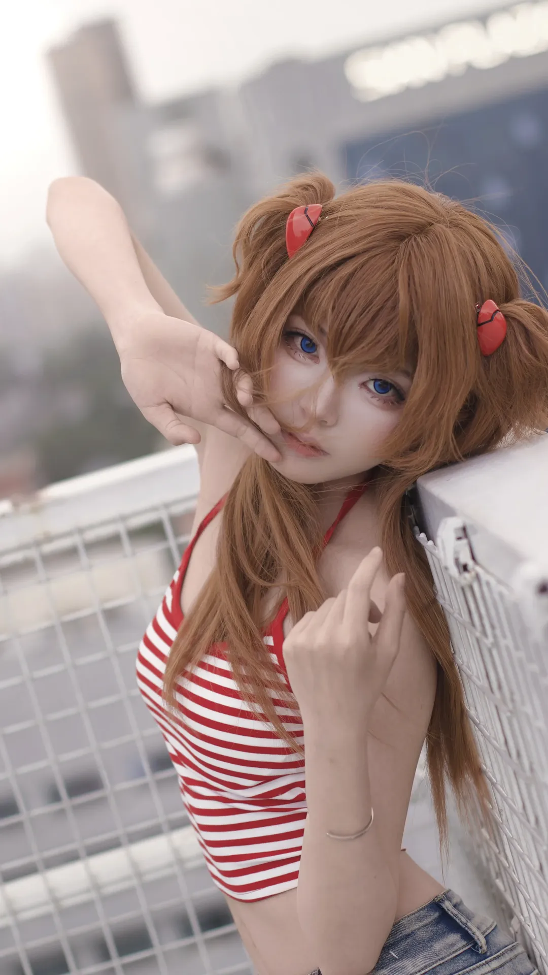 二次元撮影, アスカコスプレ, 新世紀エヴァンゲリオン, EVA風, 屋上外景 - 2枚目
