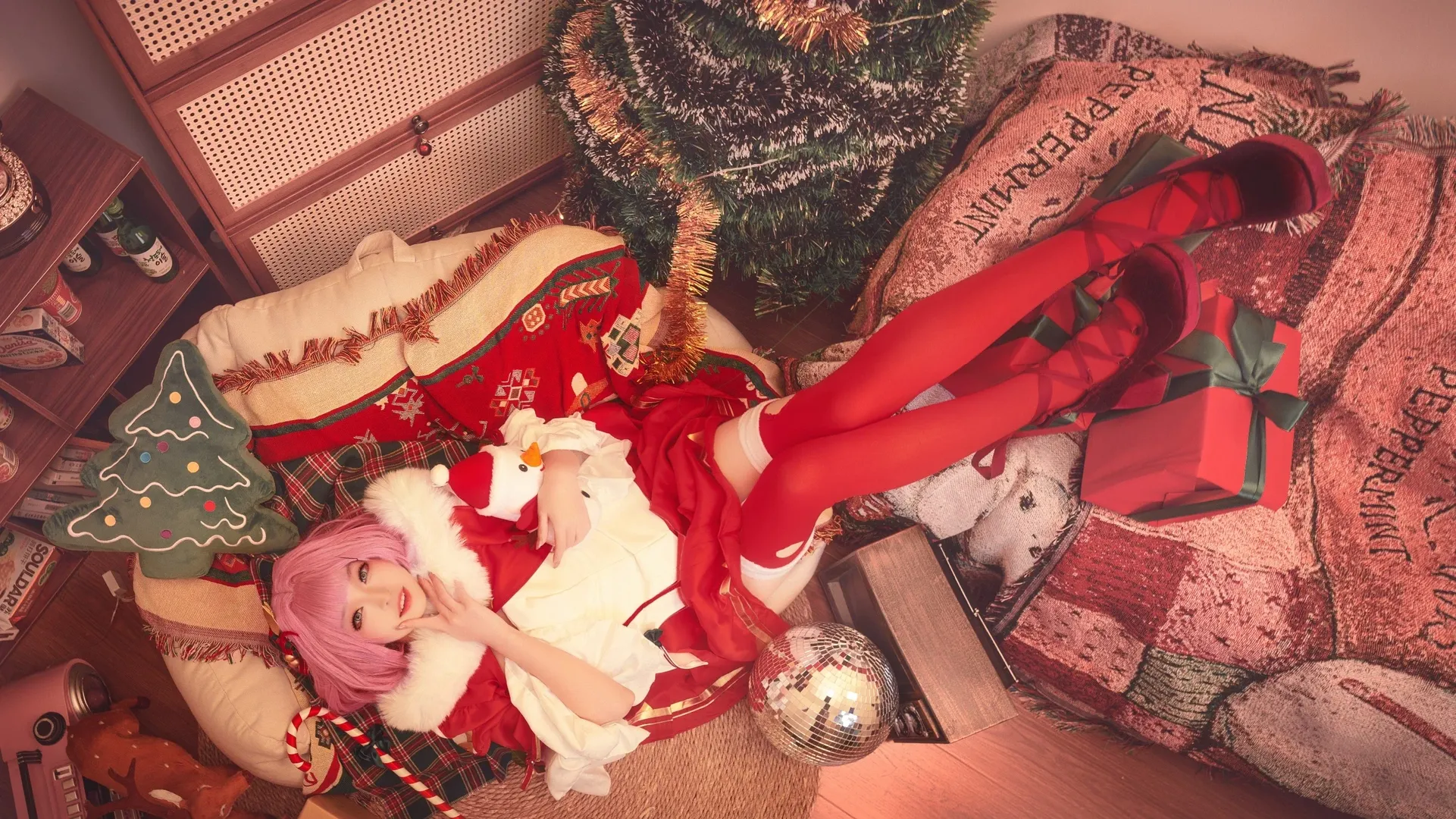 Elysia Cosplay, Honkai Impact 3rd, Christmas cosplay, Studio photoshoot share, Pink short hair cosplay - Image 1