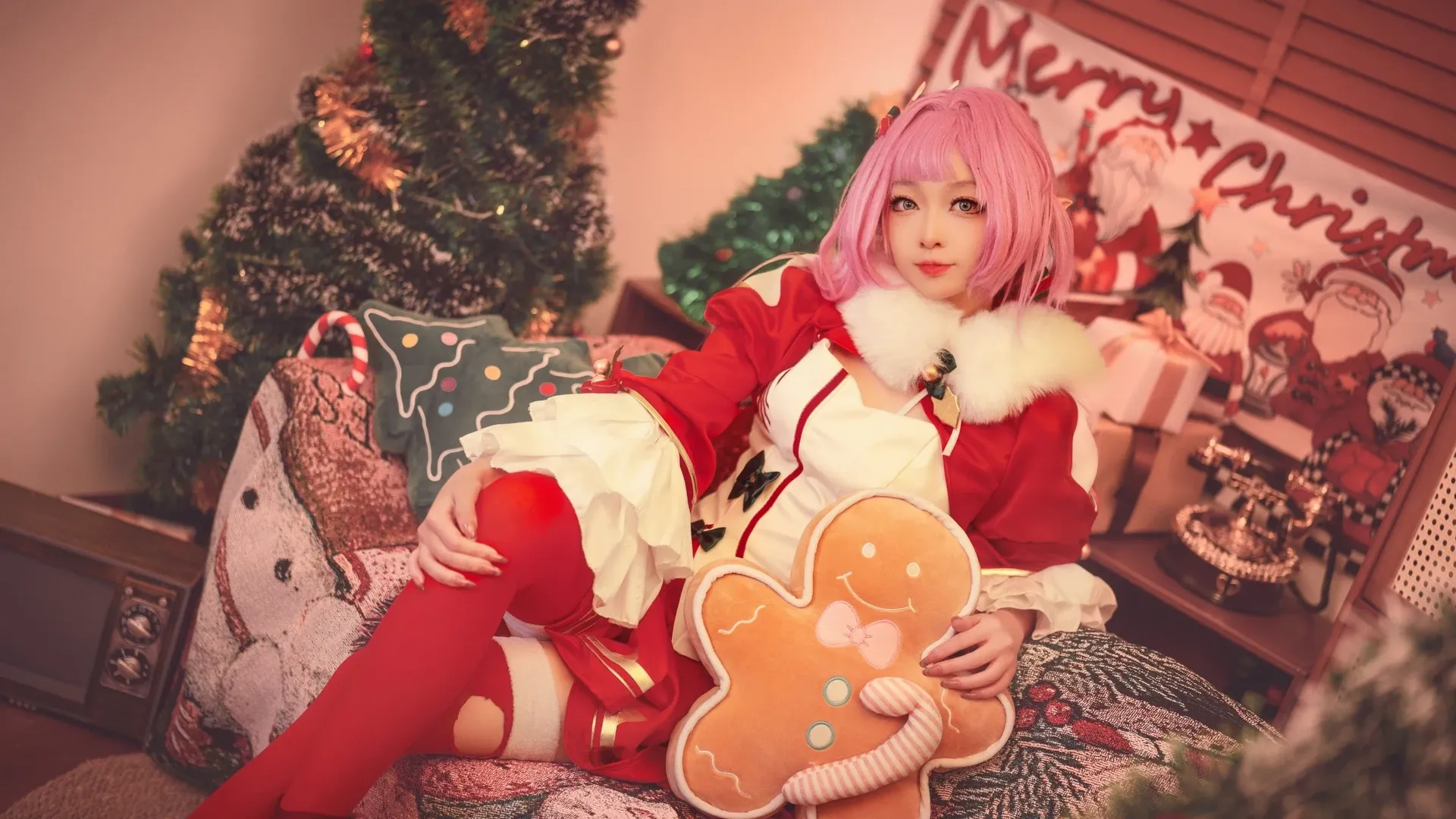 Elysia Cosplay, Honkai Impact 3rd, Christmas cosplay, Studio photoshoot share, Pink short hair cosplay - Image 6