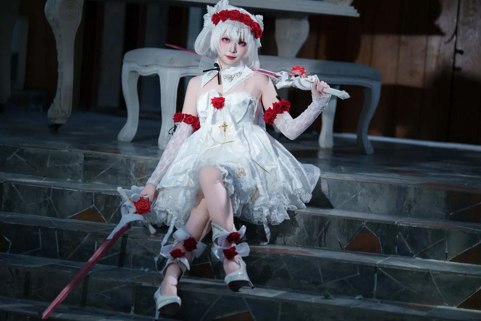 崩坏3, 哥特风, 德丽莎cos, 花嫁cosplay, 白纱红玫瑰