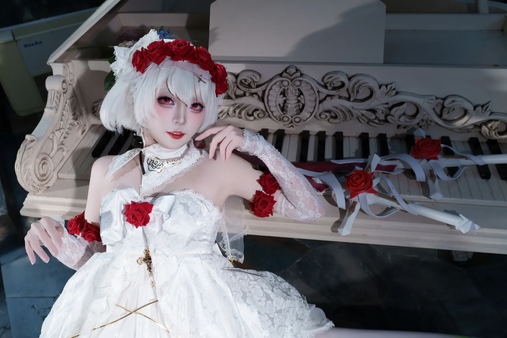 崩壊 3rd, ゴシック風, テレサコスプレ, 花嫁コスプレ, 白いベールと赤い薔薇 - 4枚目