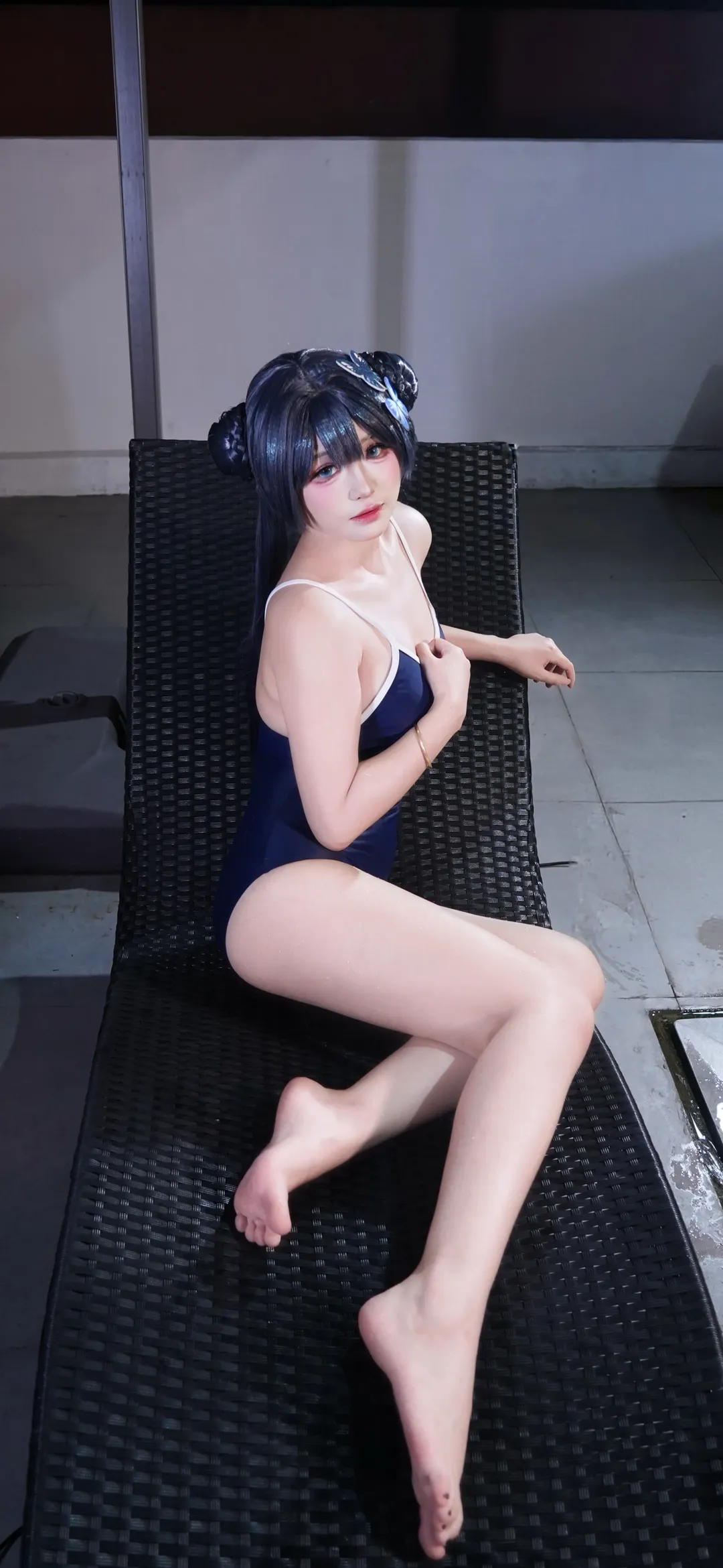 蔚蓝档案, 妃咲cos, 二次元cosplay, 连体泳衣, 双丸子头