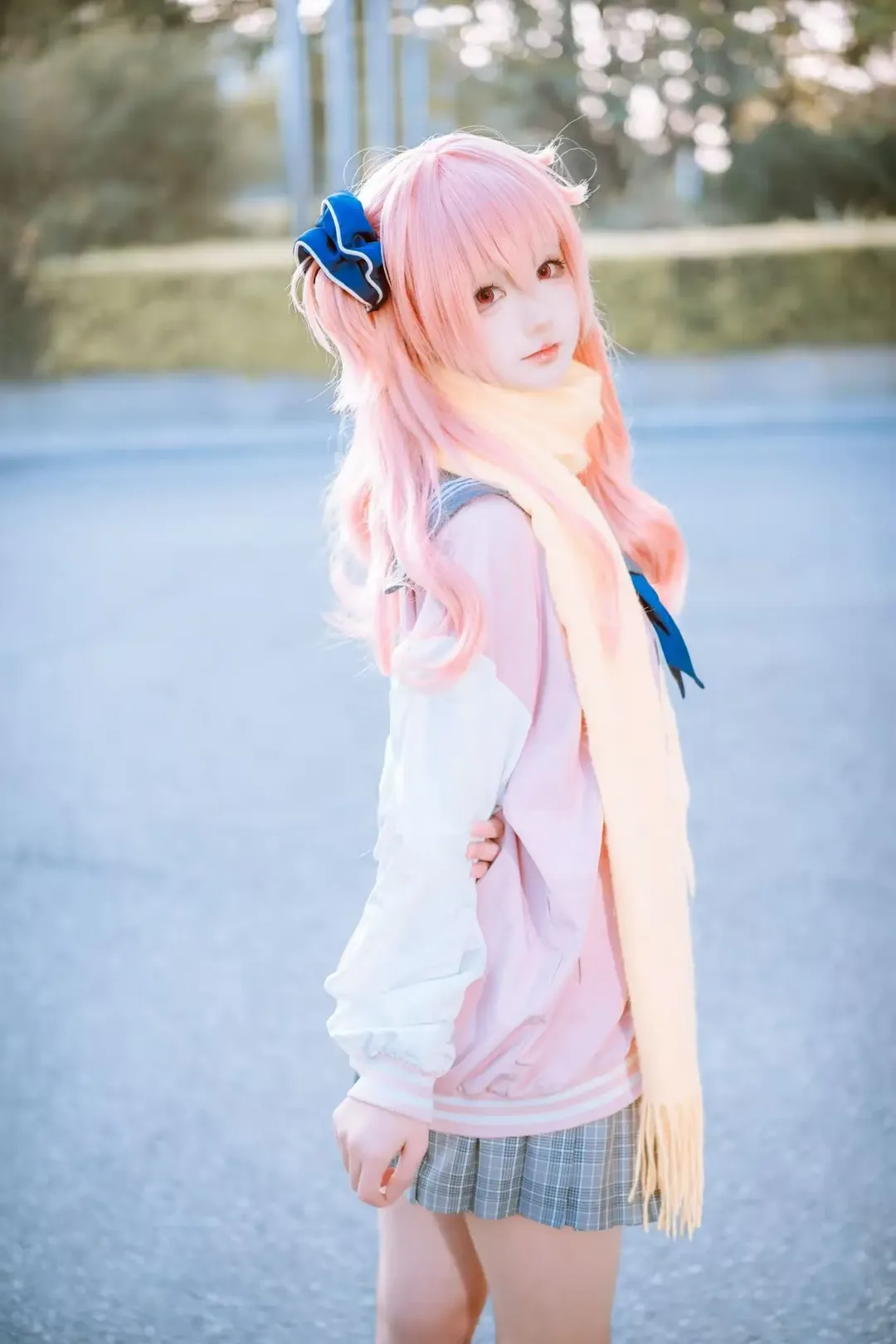 二次元摄影, 粉发cosplay, 校服穿搭, 因幡巡cos, 魔女的夜宴 - 第1张