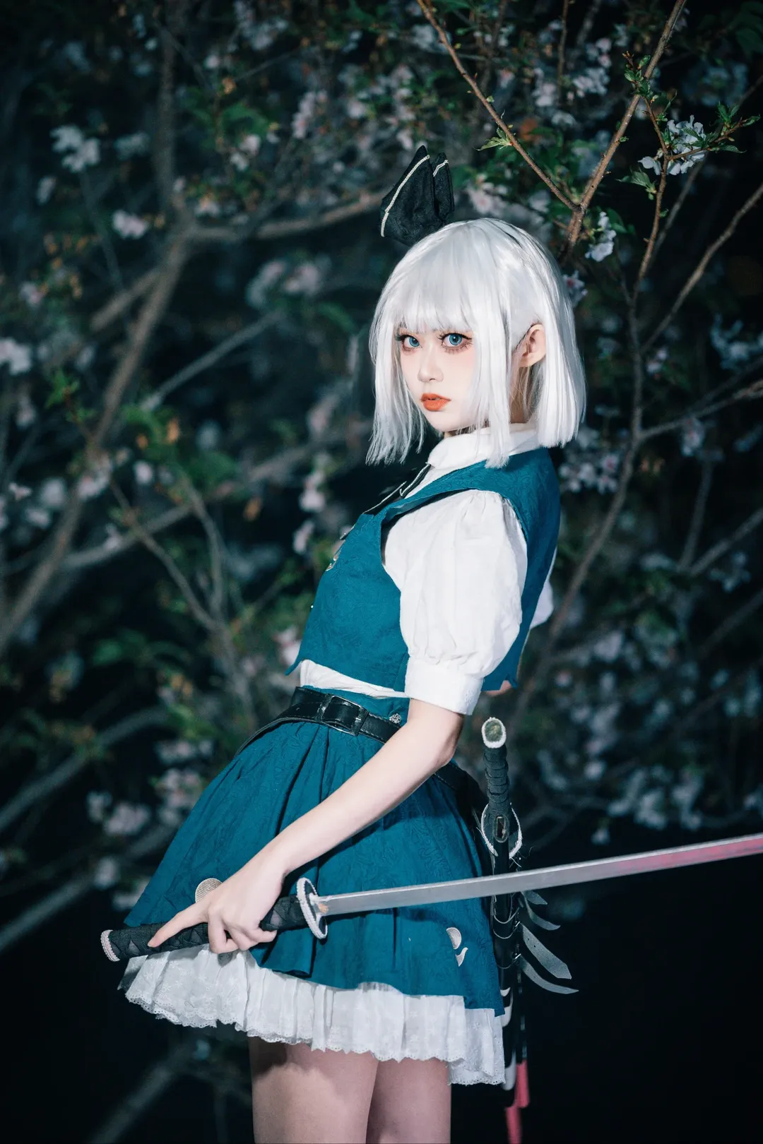 二次元cosplay, 魂魄妖梦cos, 東方project, 樱花夜景, 双刀少女 - 第15张
