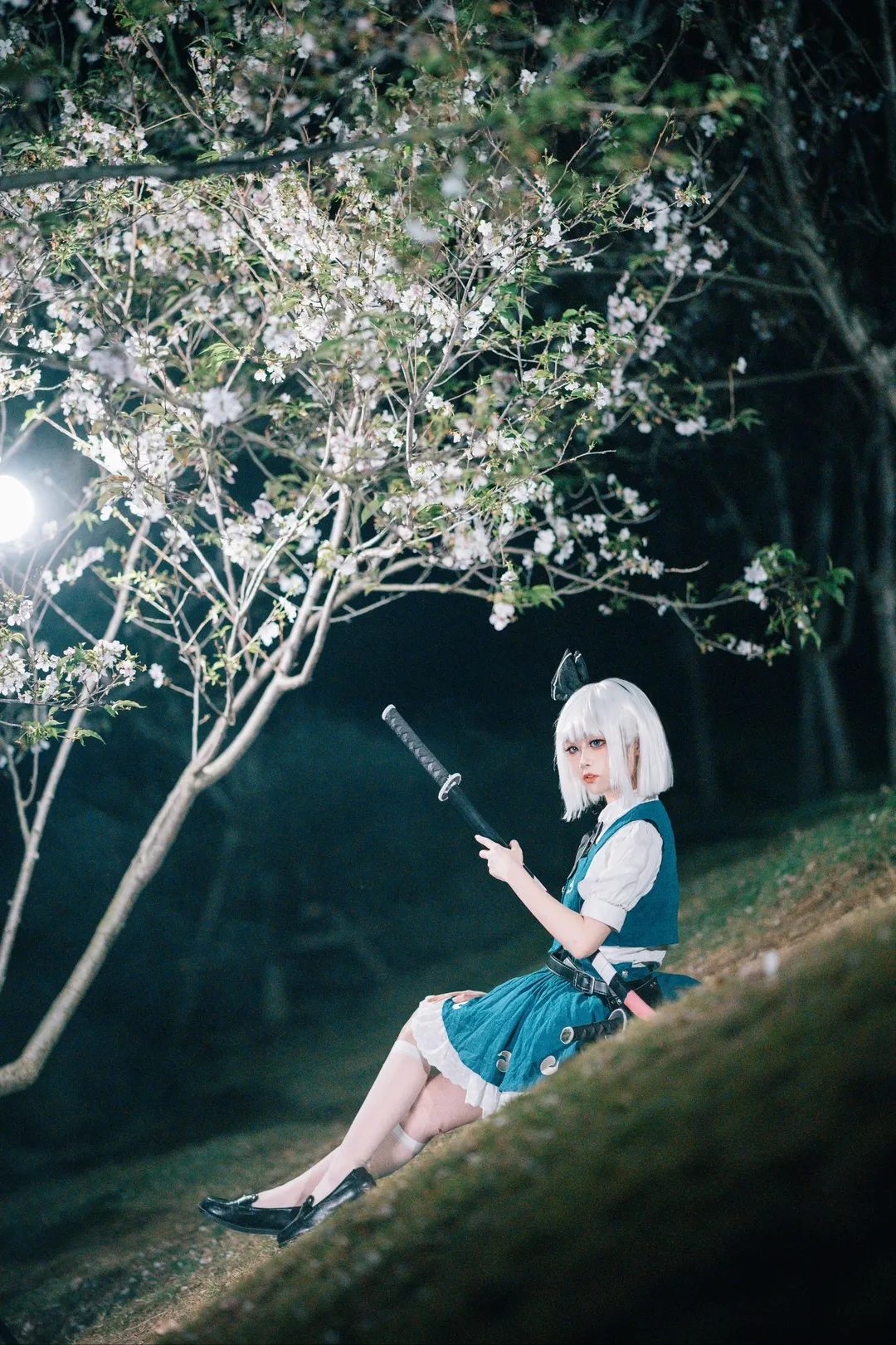 二次元cosplay, 魂魄妖梦cos, 東方project, 樱花夜景, 双刀少女 - 第16张