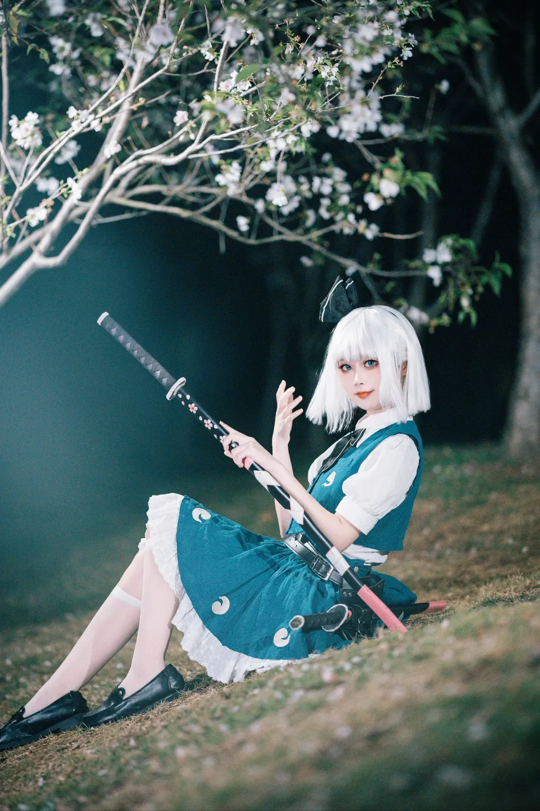二次元cosplay, 魂魄妖梦cos, 東方project, 樱花夜景, 双刀少女 - 第17张