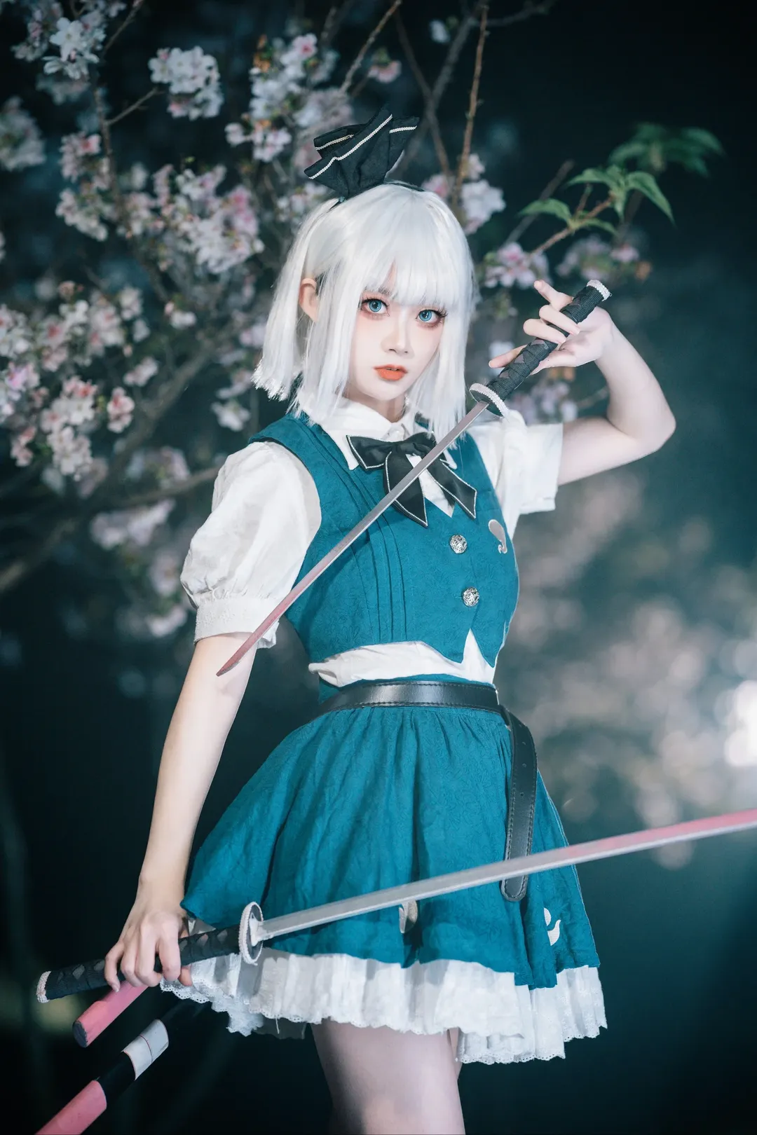 二次元cosplay, 魂魄妖梦cos, 東方project, 樱花夜景, 双刀少女 - 第3张