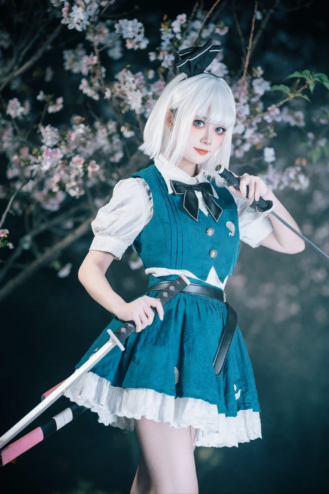 二次元cosplay, 魂魄妖梦cos, 東方project, 樱花夜景, 双刀少女 - 第8张