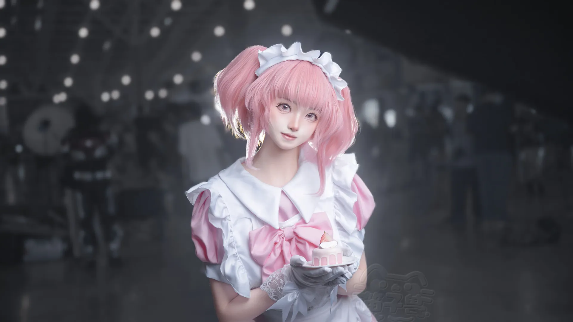 鹿目圆cos, 魔法少女小圆, 女仆装, 漫展场照, 粉发双马尾 - 第5张
