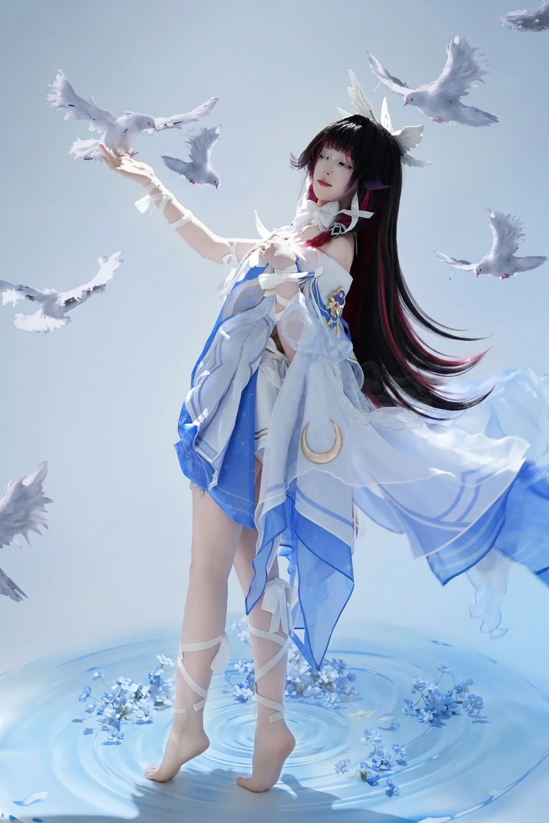 Genshin Impact, Columbina Cosplay, Cosplay photography, Elf ears cosplay, White dove element