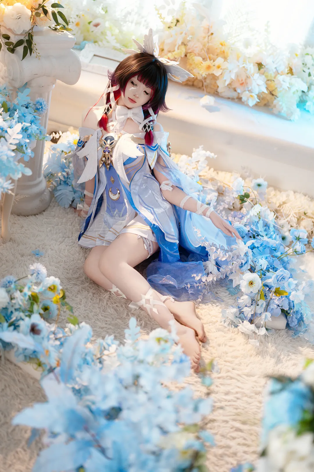 原神, 哥伦比娅cos, 二次元少女, Cosplay正片, 蓝白系穿搭