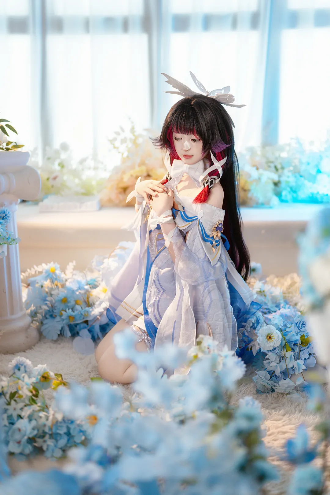Genshin Impact, Columbina Cosplay, Anime girl, Cosplay photoshoot, Blue and white outfit - Image 2