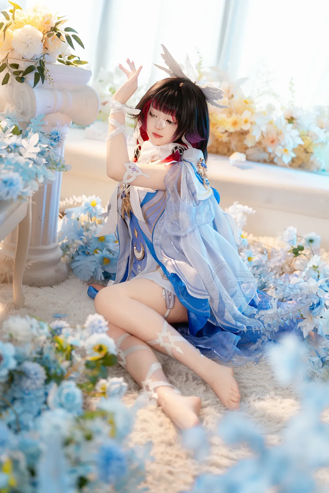 Genshin Impact, Columbina Cosplay, Anime girl, Cosplay photoshoot, Blue and white outfit - Image 3